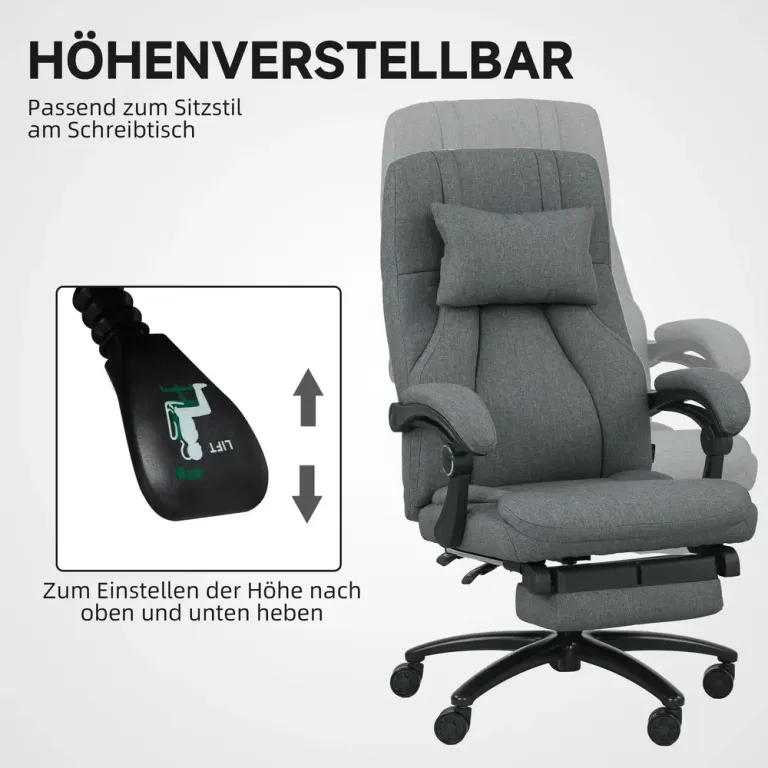 Ergonomisk Kontorsstol med Massage & Fotstöd Mörkgrå
