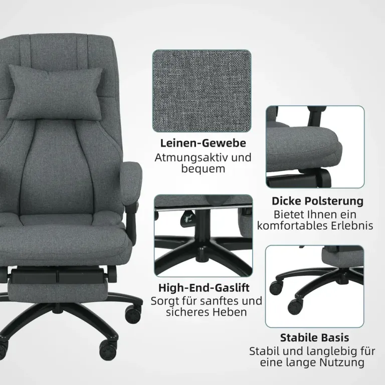 Ergonomisk Kontorsstol med Massage & Fotstöd Mörkgrå