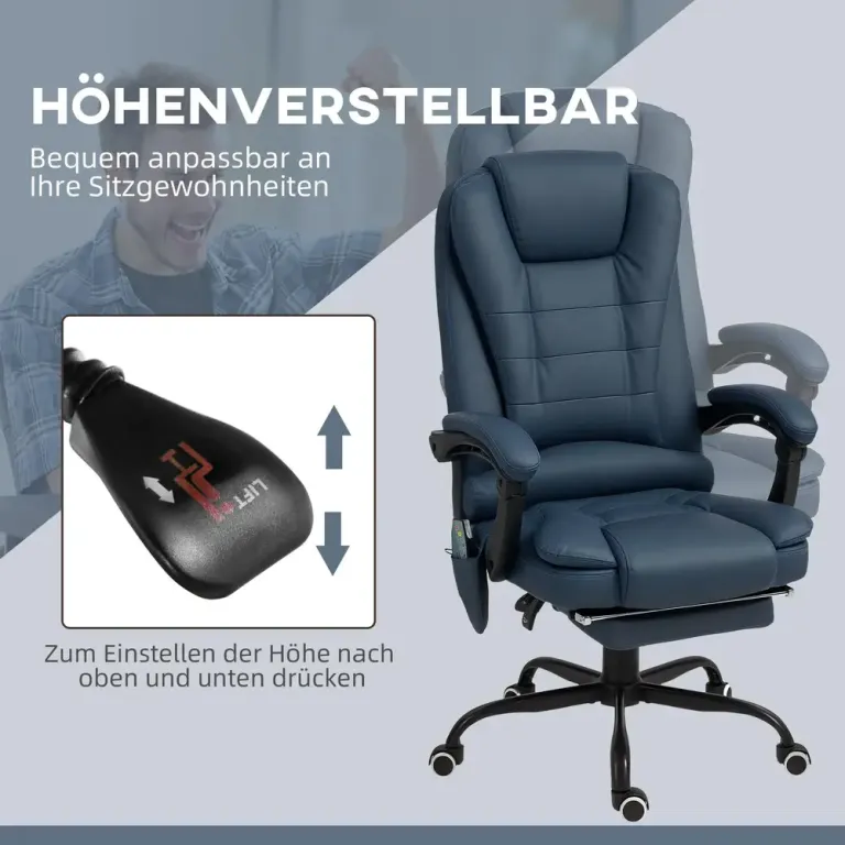 Ergonomisk Kontorsstol med Massage 7 Punkter Blå Massagepunkter