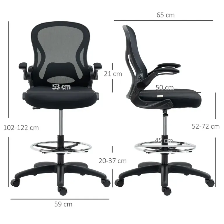 Ergonomisk Ritstol Kontorsstol med Fotring & Mesh Svart Högsäte