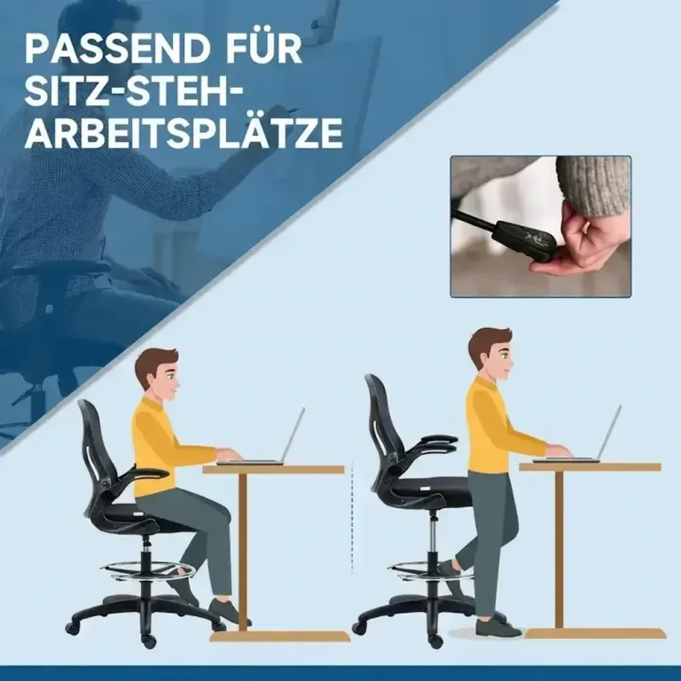 Ergonomisk Ritstol Kontorsstol med Fotring & Mesh Svart Högsäte
