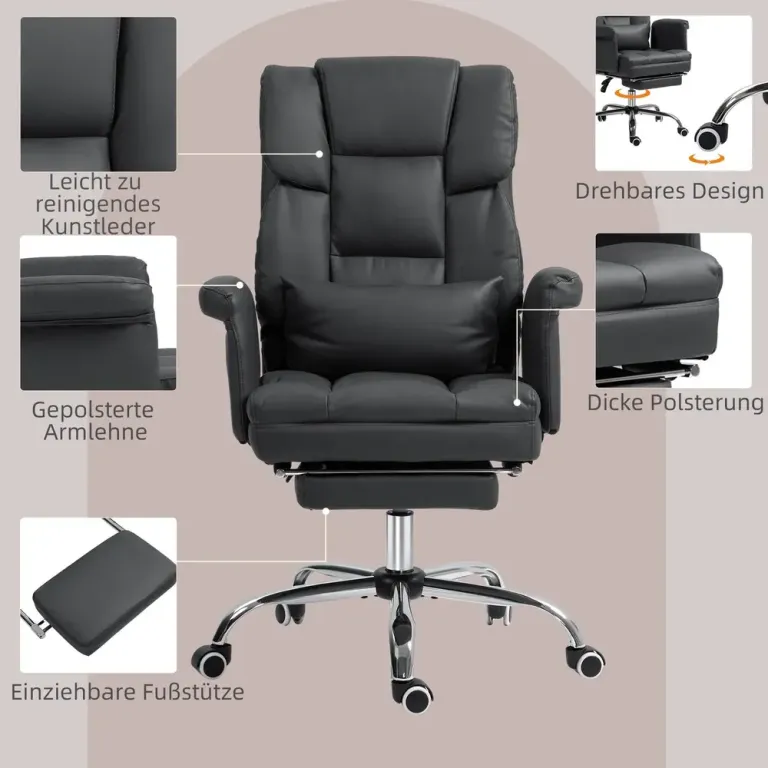 Ergonomisk Kontorsstol Höjdjusterbar & Lutande Svart