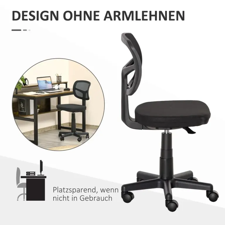 Ergonomisk Kontorsstol Höjdjusterbar Snurrstol Utan Armstöd