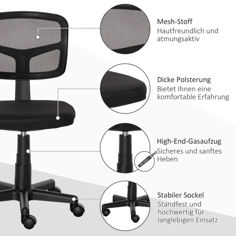 Ergonomisk Kontorsstol Höjdjusterbar Snurrstol Utan Armstöd