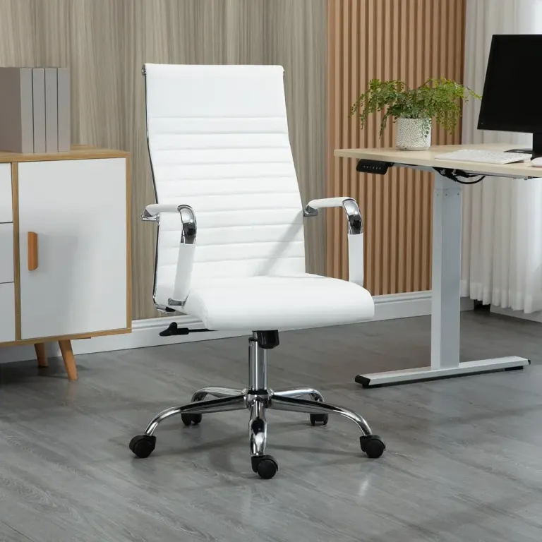 Ergonomisk Kontorsstol i Konstläder Hög Rygg Vit