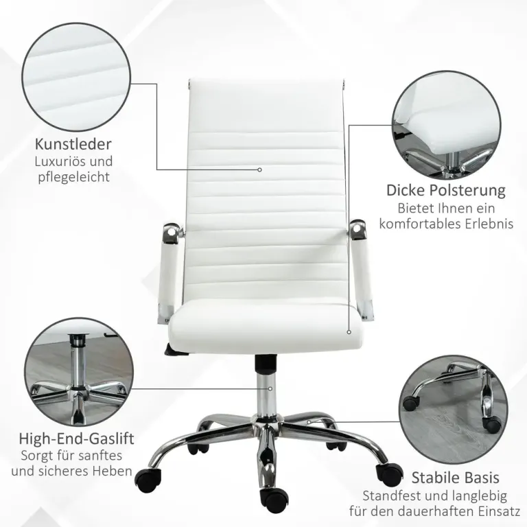Ergonomisk Kontorsstol i Konstläder Hög Rygg Vit
