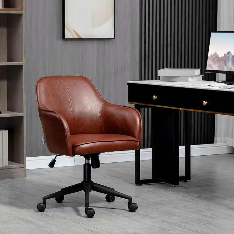 Ergonomisk Kontorsstol i Konstläder Höjbar Brun Kontorsfåtölj