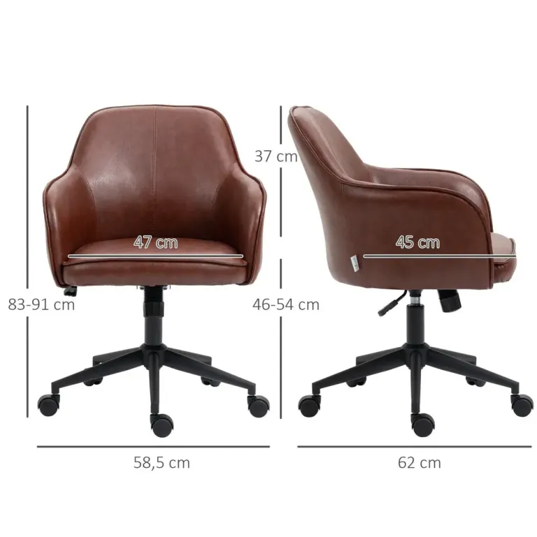 Ergonomisk Kontorsstol i Konstläder Höjbar Brun Kontorsfåtölj