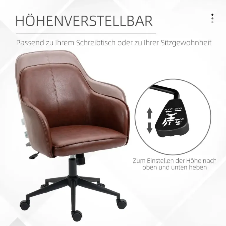 Ergonomisk Kontorsstol i Konstläder Höjbar Brun Kontorsfåtölj