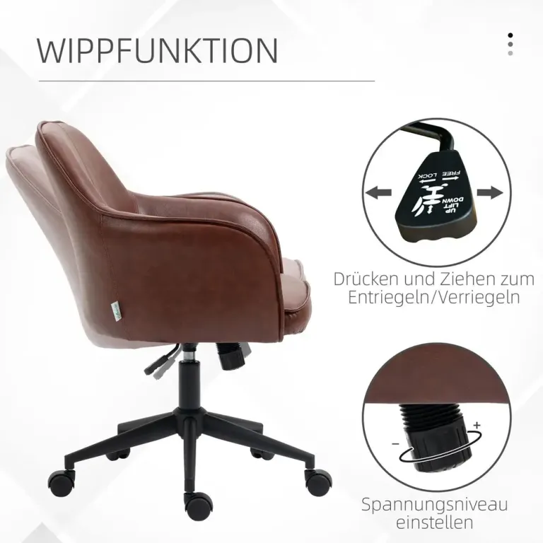 Ergonomisk Kontorsstol i Konstläder Höjbar Brun Kontorsfåtölj