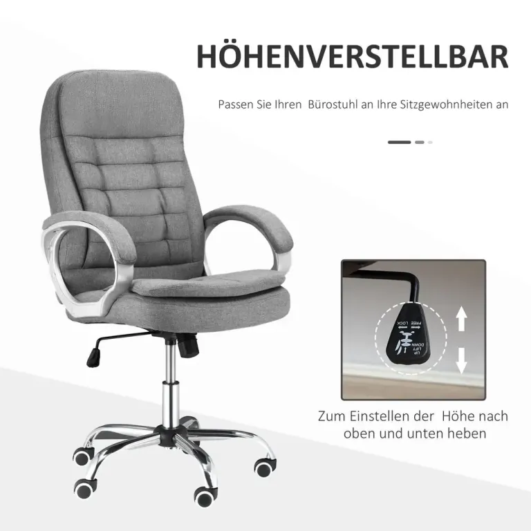 Ergonomisk Kontorsstol i Linnetyg med Vippfunktion Grå