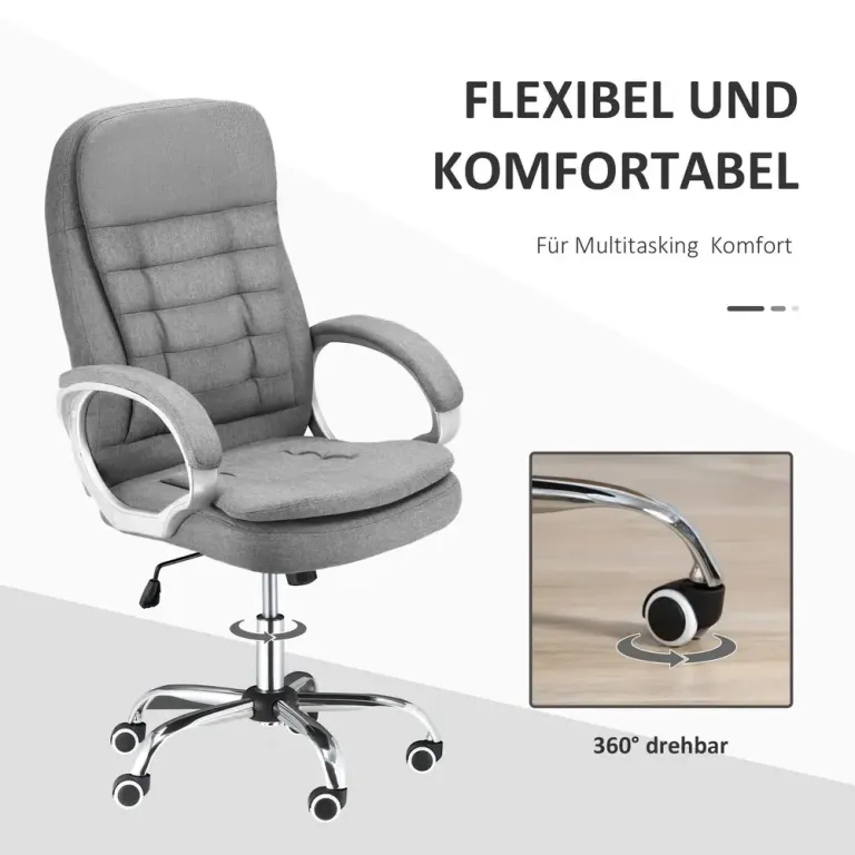 Ergonomisk Kontorsstol i Linnetyg med Vippfunktion Grå