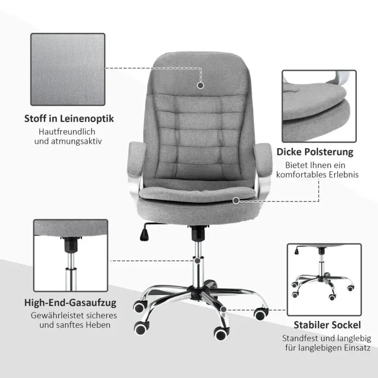 Ergonomisk Kontorsstol i Linnetyg med Vippfunktion Grå
