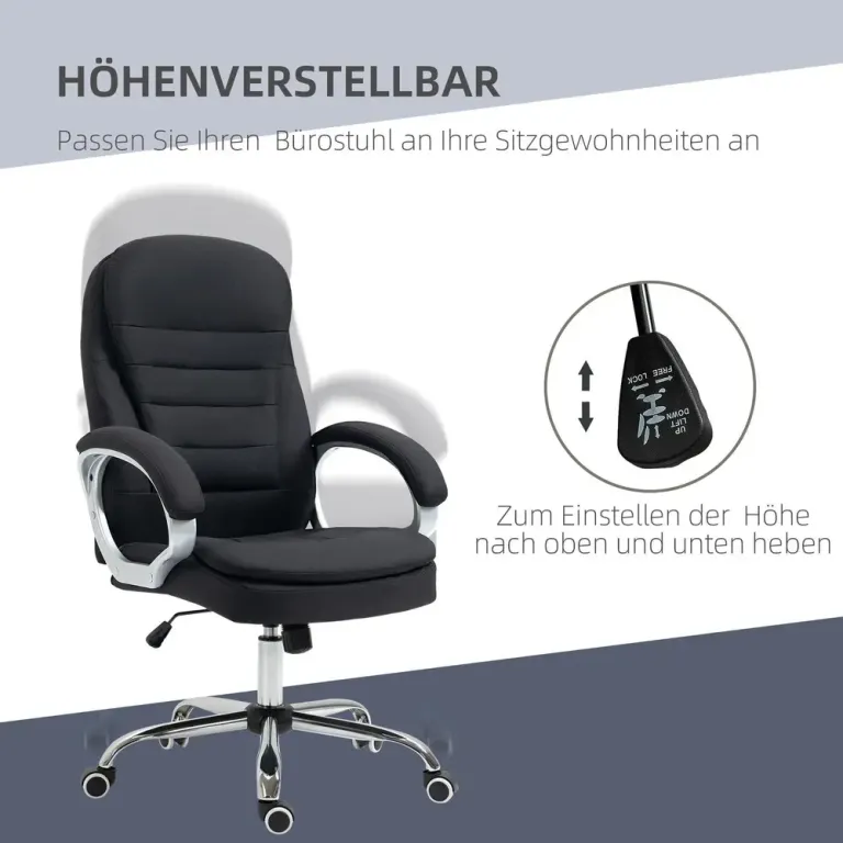 Ergonomisk Kontorsstol i Linnetyg med Vippfunktion Svart