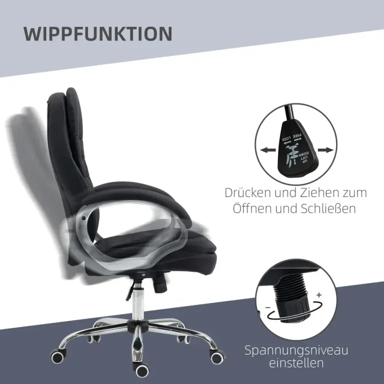 Ergonomisk Kontorsstol i Linnetyg med Vippfunktion Svart
