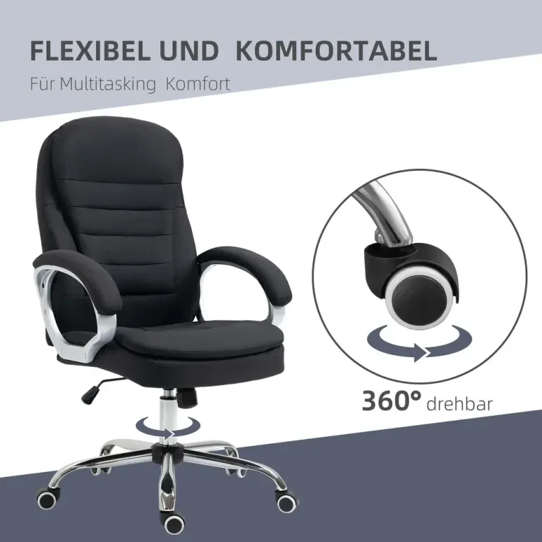 Ergonomisk Kontorsstol i Linnetyg med Vippfunktion Svart
