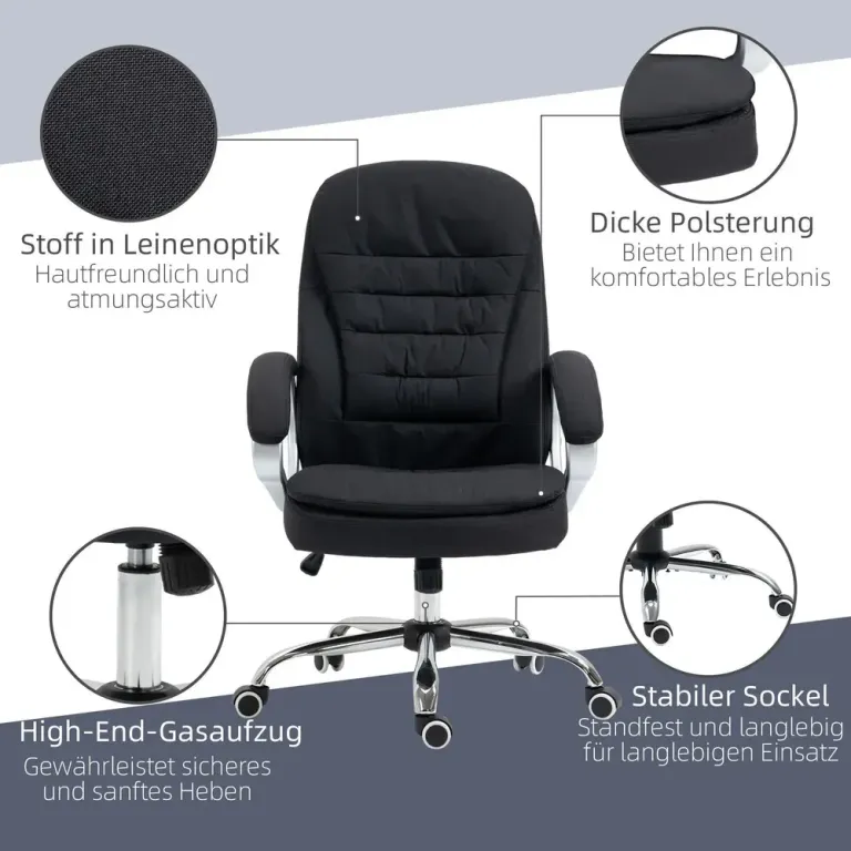 Ergonomisk Kontorsstol i Linnetyg med Vippfunktion Svart