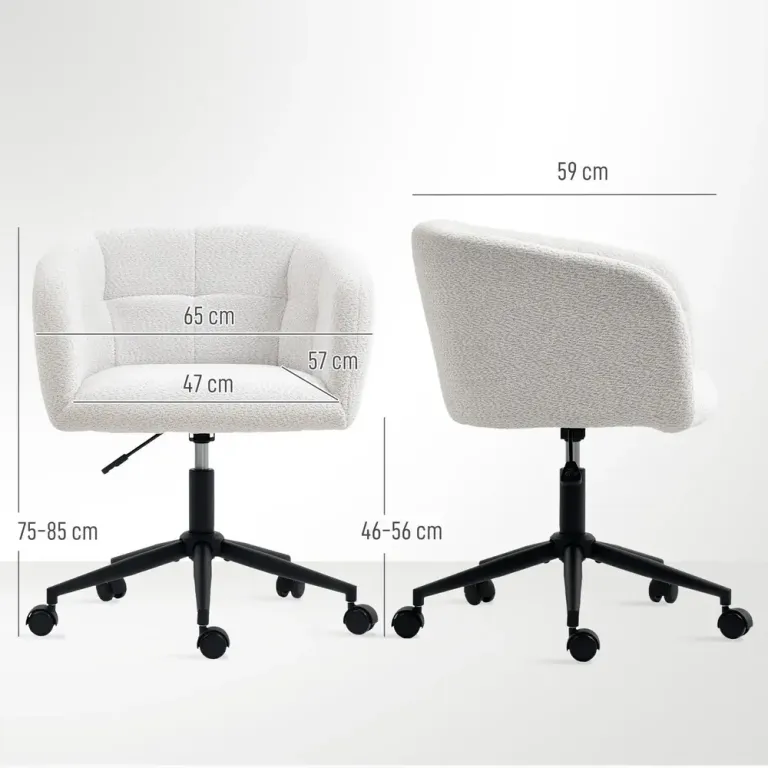 Ergonomisk Kontorsstol i Mjuk Plysch Gräddvit Kontorsfåtölj Höjd
