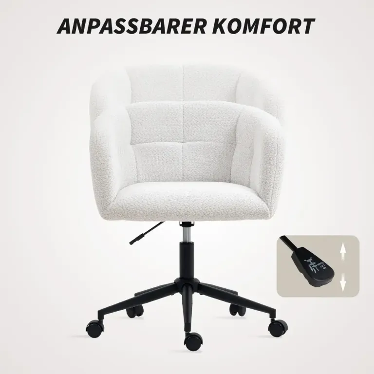 Ergonomisk Kontorsstol i Mjuk Plysch Gräddvit Kontorsfåtölj Höjd