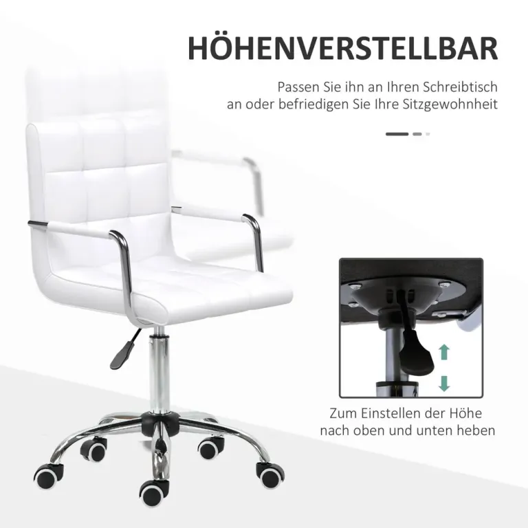 Ergonomisk Kontorsstol i PU-läder Höj- & Sänkbar Vit Elegant Silver