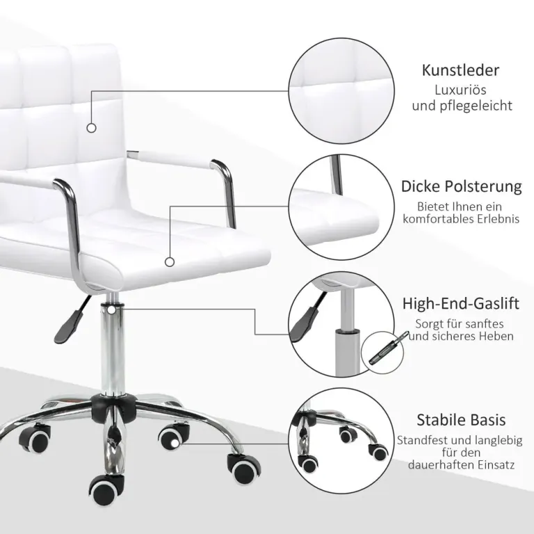 Ergonomisk Kontorsstol i PU-läder Höj- & Sänkbar Vit Elegant Silver
