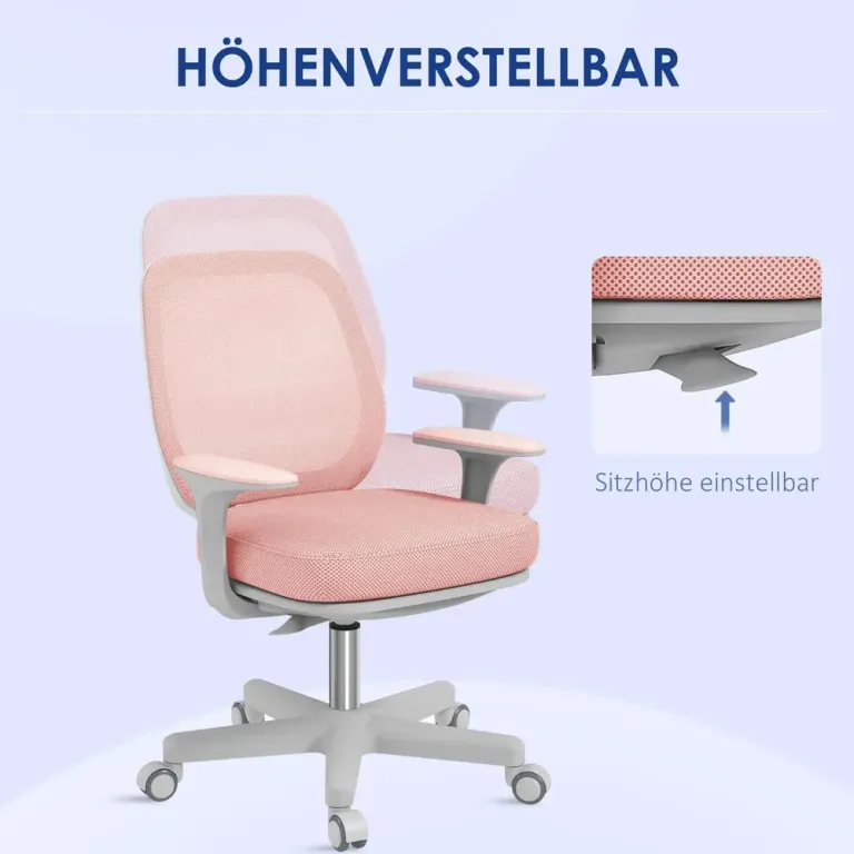 Ergonomisk Kontorsstol i Sammet Höjbar Rosa Nätrygg