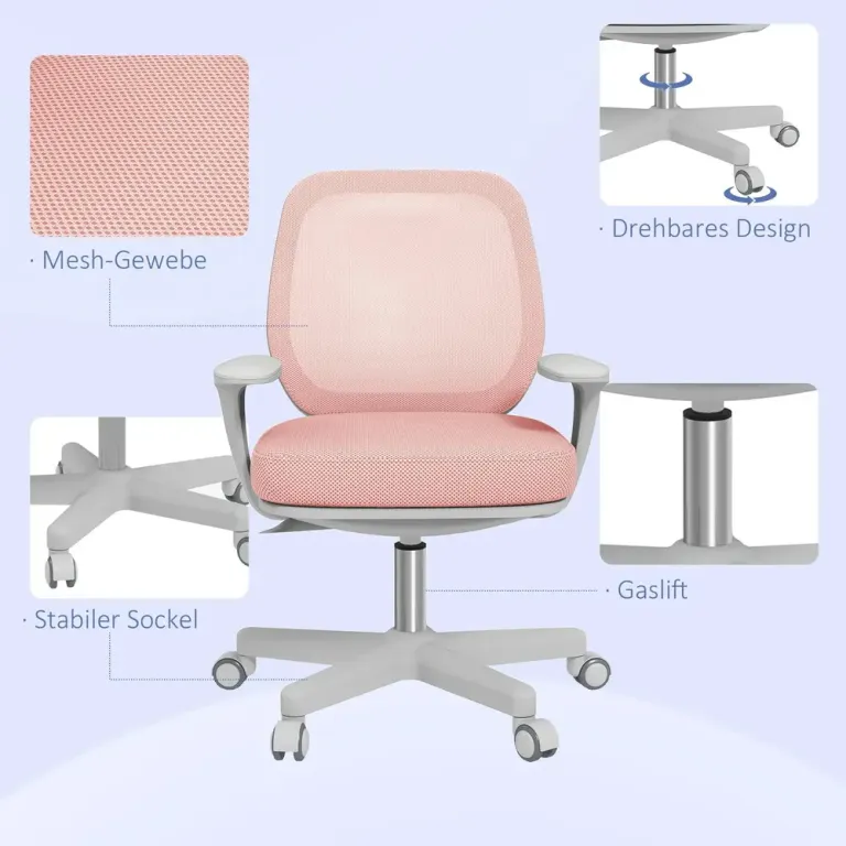 Ergonomisk Kontorsstol i Sammet Höjbar Rosa Nätrygg