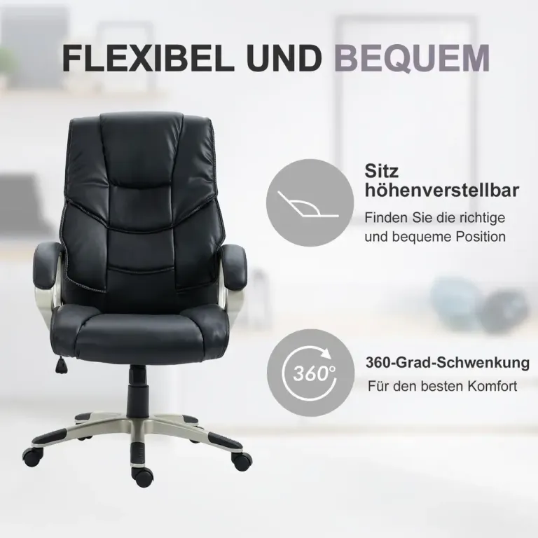 Ergonomisk Kontorsstol i Tyg Höj- & Sänkbar Svart Konstläder Metall