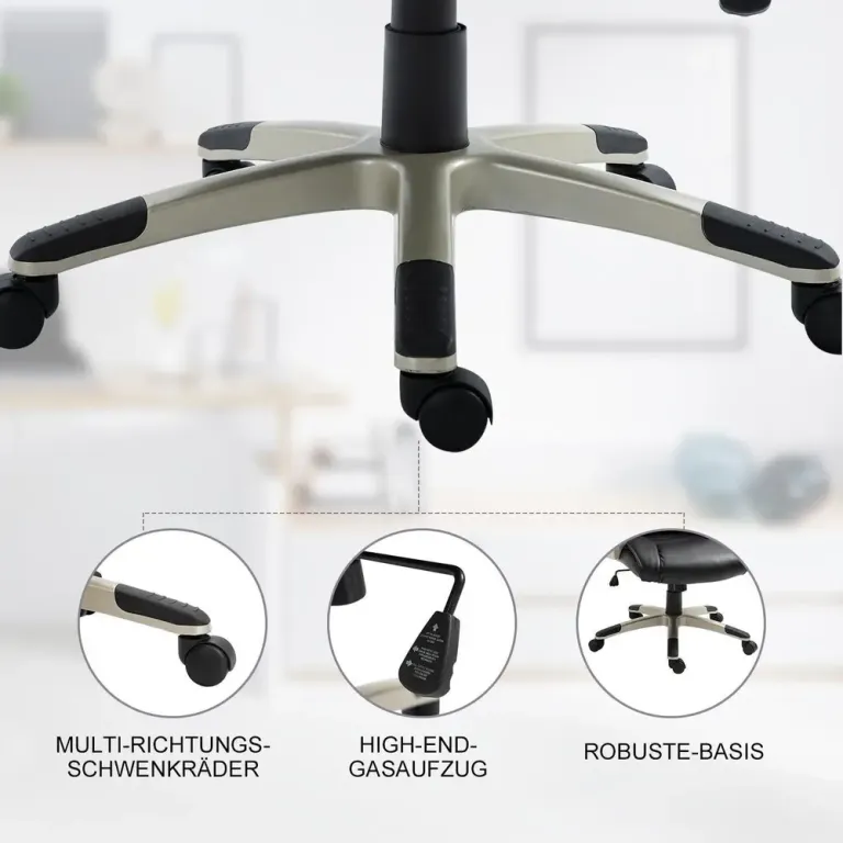 Ergonomisk Kontorsstol i Tyg Höj- & Sänkbar Svart Konstläder Metall