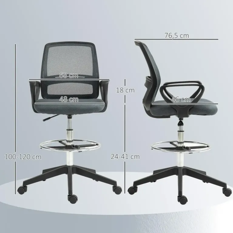 Ergonomisk Kontorsstol med Armstöd Fotstöd Justerbart Nätrygg