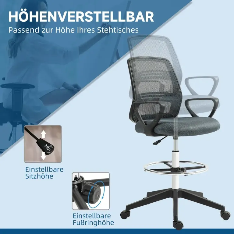 Ergonomisk Kontorsstol med Armstöd Fotstöd Justerbart Nätrygg