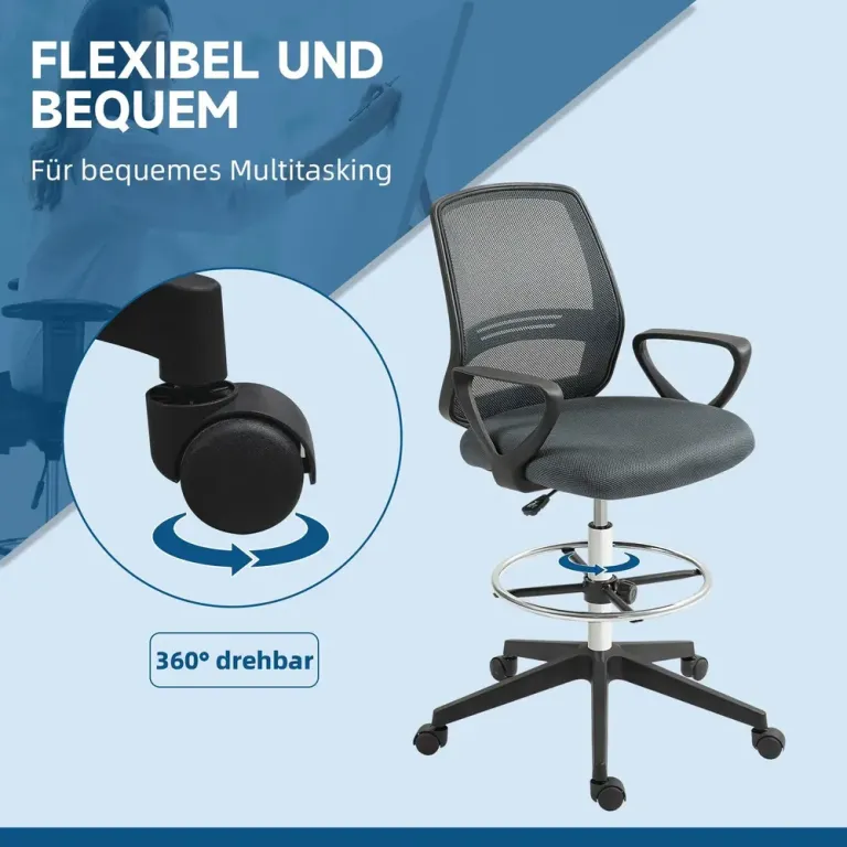 Ergonomisk Kontorsstol med Armstöd Fotstöd Justerbart Nätrygg