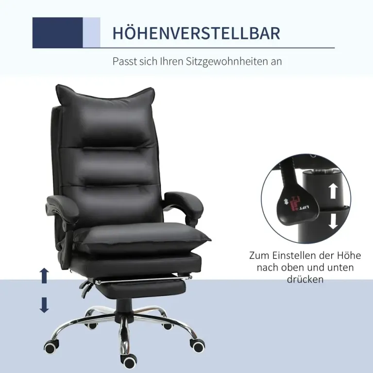 Ergonomisk Kontorsstol med Armstöd och Fotstöd Bekväm Läder