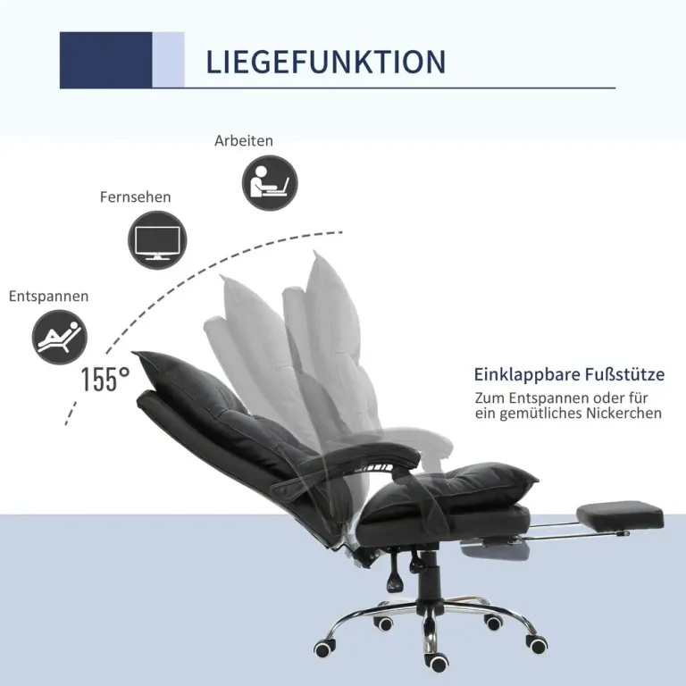 Ergonomisk Kontorsstol med Armstöd och Fotstöd Bekväm Läder
