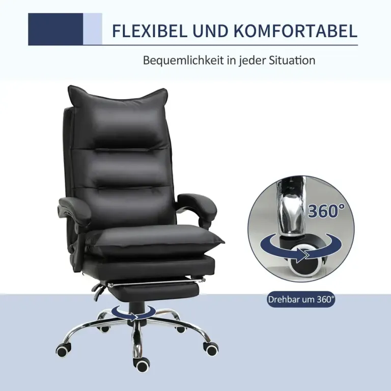 Ergonomisk Kontorsstol med Armstöd och Fotstöd Bekväm Läder