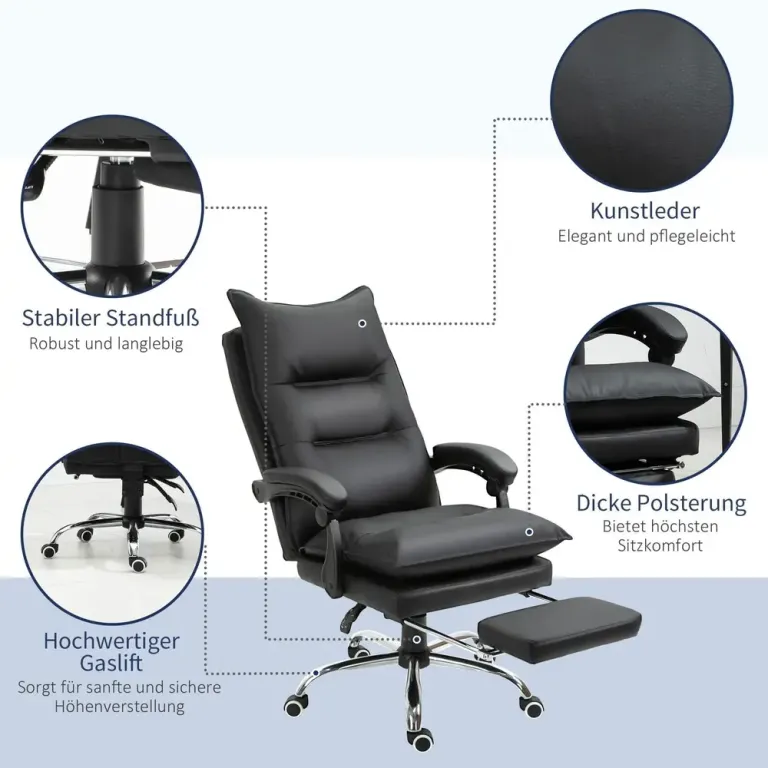 Ergonomisk Kontorsstol med Armstöd och Fotstöd Bekväm Läder