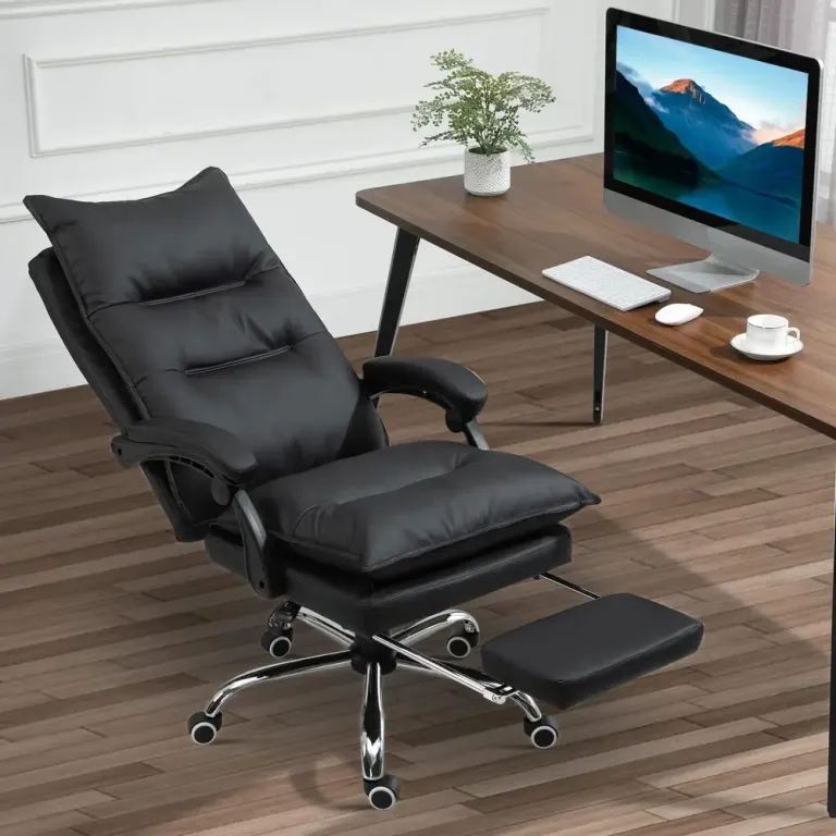 Ergonomisk Kontorsstol med Armstöd och Fotstöd Bekväm Läder