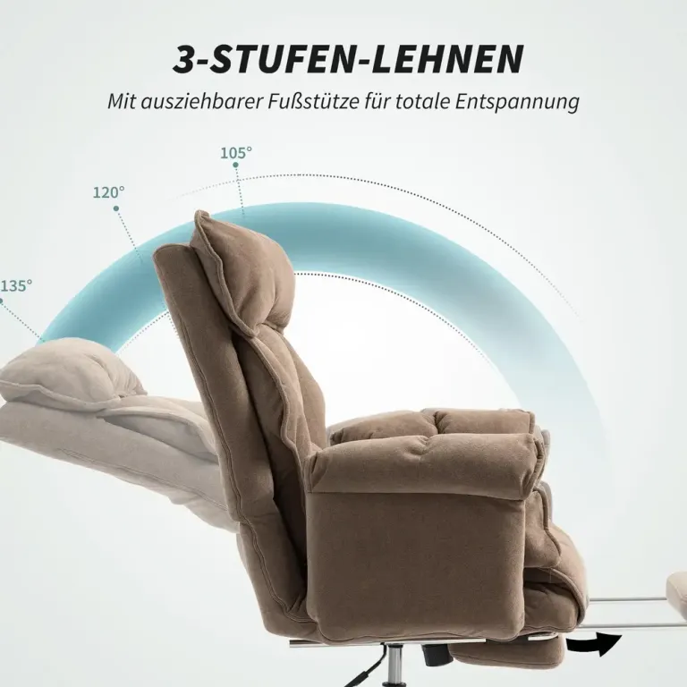 Ergonomisk Kontorsstol med Fällbart Ryggstöd Fotstöd Kontorsfåtölj