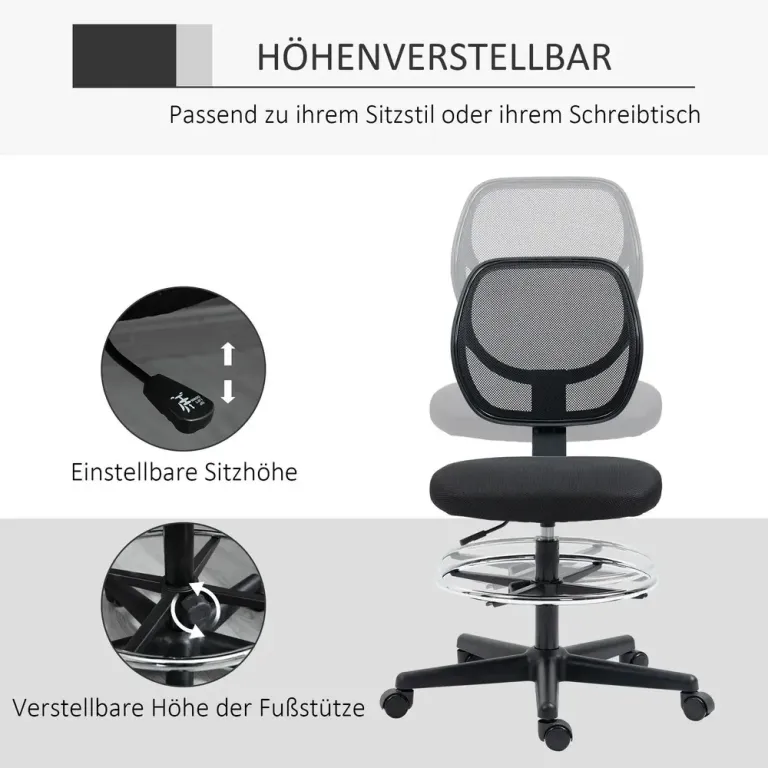 Ergonomisk Kontorsstol med Fotstöd Höj- och Sänkbar Arbetsstol Sits