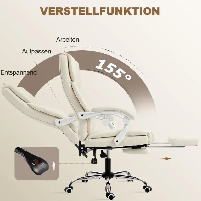 Ergonomisk Kontorsstol med Fotstöd i Tyg Beige
