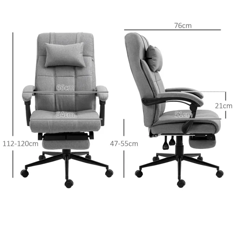 Ergonomisk Kontorsstol med Fotstöd & Liggfunktion Grå