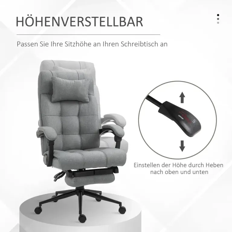 Ergonomisk Kontorsstol med Fotstöd & Liggfunktion Grå