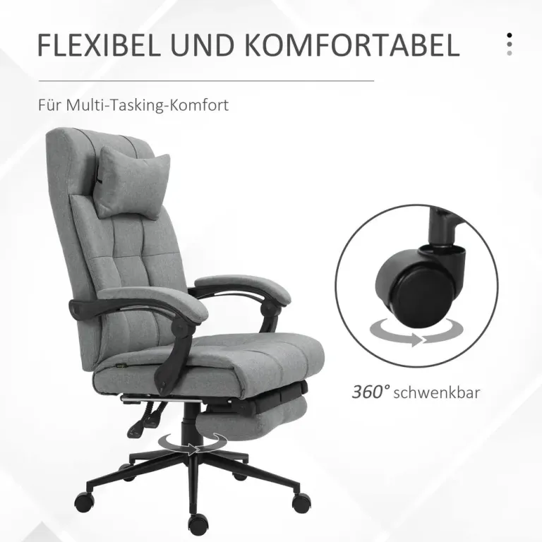 Ergonomisk Kontorsstol med Fotstöd & Liggfunktion Grå