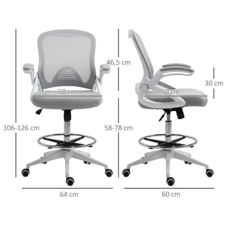 Ergonomisk Kontorsstol med Fotstöd & Ståfunktion Ljusgrå
