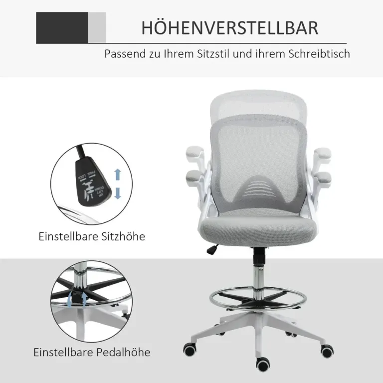 Ergonomisk Kontorsstol med Fotstöd & Ståfunktion Ljusgrå