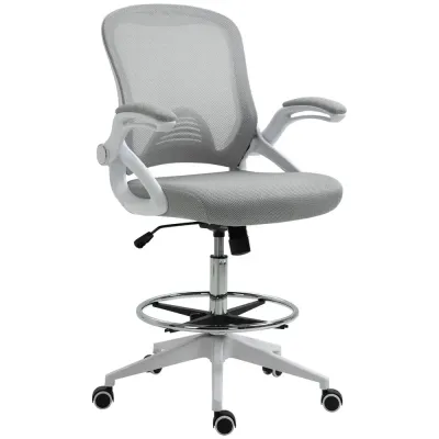 Ergonomisk Kontorsstol med Fotstöd & Ståfunktion Ljusgrå
