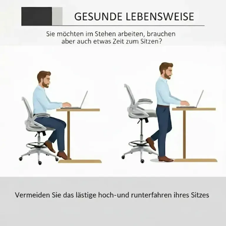 Ergonomisk Kontorsstol med Fotstöd & Ståfunktion Ljusgrå