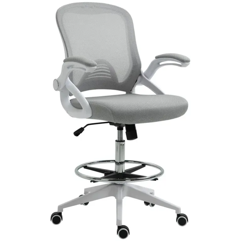 Ergonomisk Kontorsstol med Fotstöd & Ståfunktion Ljusgrå