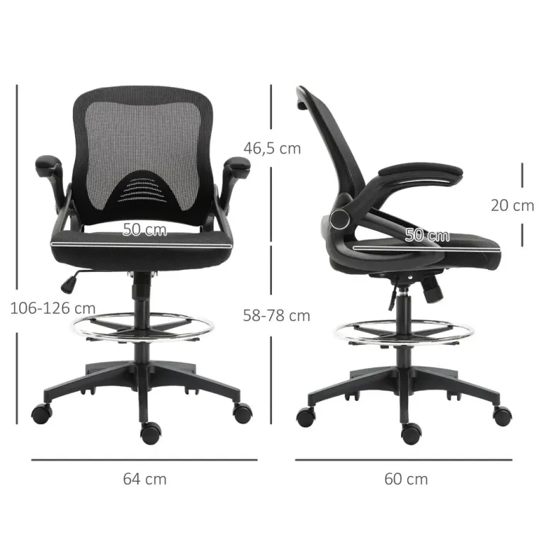 Ergonomisk Kontorsstol med Fotstöd & Ståfunktion Svart