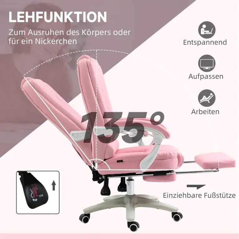 Ergonomisk Kontorsstol med Fotstöd Rosa Läder Justerbart Ryggstöd